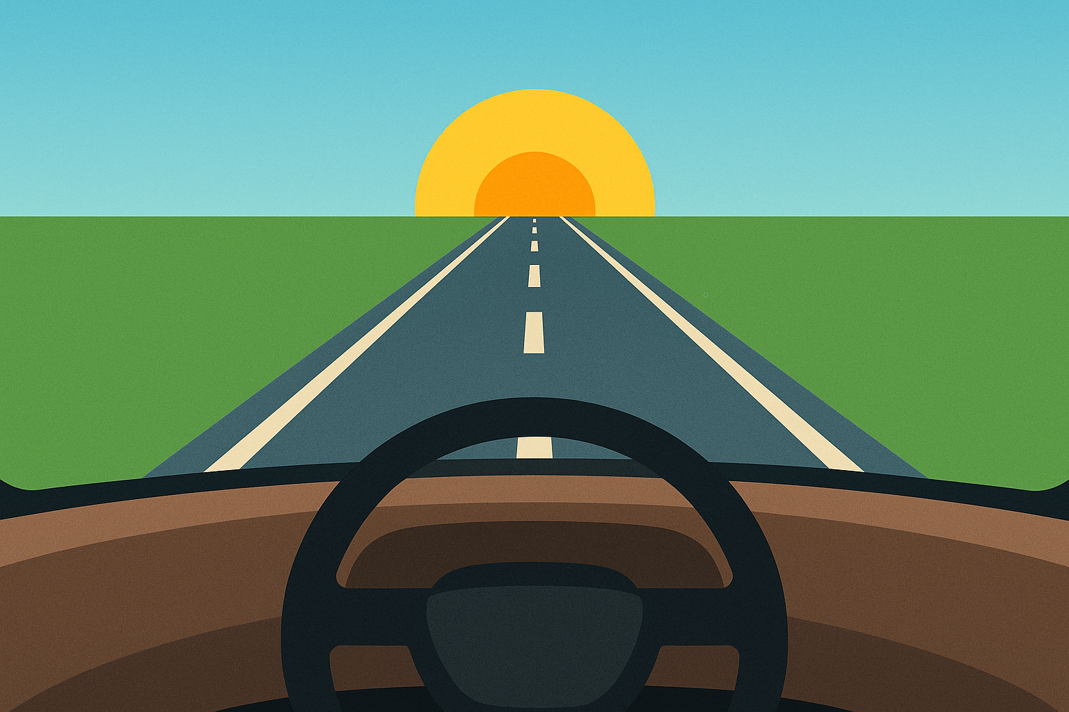 View from the driver's seat of a bus on a road